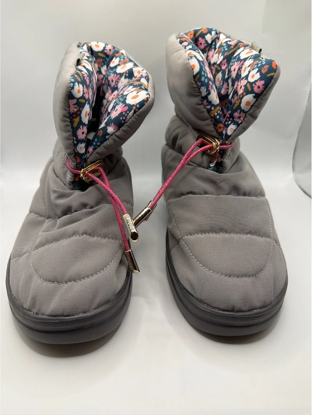 Hey Dude Girls Grey Quilted Winter Boots with Floral Lining